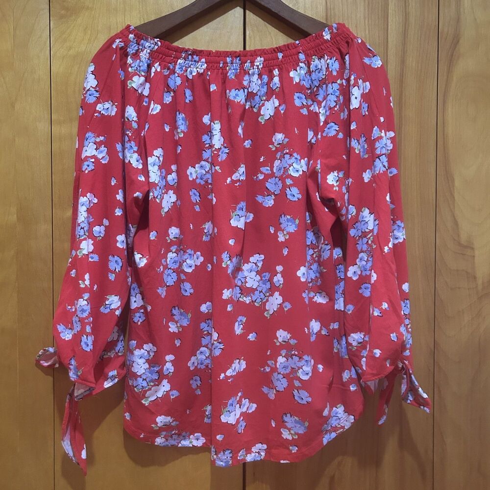 Lauren Ralph Lauren Red Cotton Floral Off Shoulder Top-Sz L-Preppy-Peasant - Picture 9 of 9
